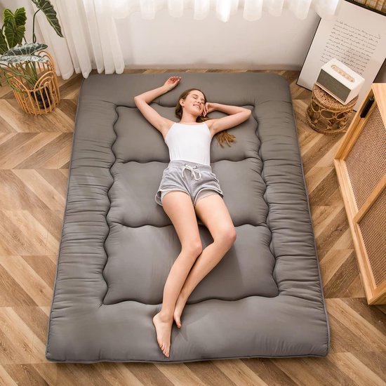 SnelShoppen - Maxyoyo Japans Vloermatras, Futonmatras, Dikke Tatami Mat, Opvouwbaar, Rolmatras, Slaapkussen, Tweepersoons, Antracietgrijs, Ideaal voor