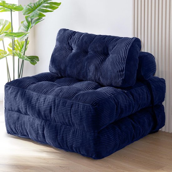 SnelShoppen - MAXYOYO Opvouwbare Slaapbank, Omvormbaar Kussen en Matras met Rugsteun, Draagbare Stoel, Comfortabel voor Vloer, Marineblauw voor Woonka