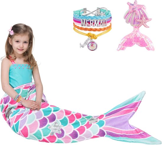 SnelShoppen - Mermaidslaapzak - Zachte Flanellen Droomdeken met Glitter Sterren, Roze, 140x60cm, Perfect Cadeau voor Meisjes en Tieners, Ideaal voor F van Snelshoppen