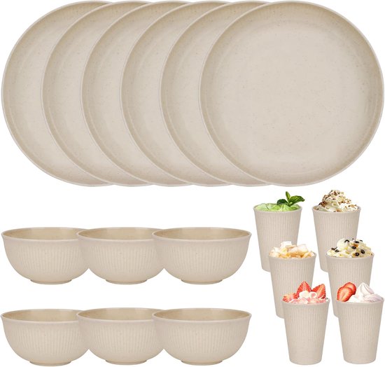SnelShoppen - Onbreekbare Tafelset voor 6 Personen, 18-delig Plastic Servies, Herbruikbaar Borden, Kommen, Bekers voor Feest, Camping, Thuis, Kantoor
