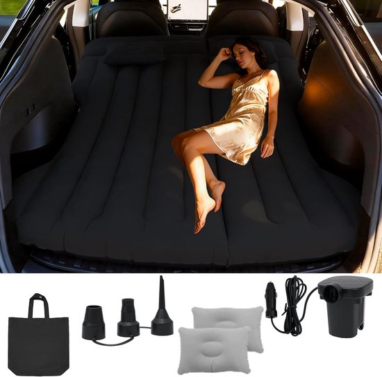 SnelShoppen - Opblaasbaar Luchtmatras voor Tesla Model Y, Camping Bed voor Kofferbak en Achterbank, Verdikt Comfortabel Design, Zwart, Ideaal voor Roa