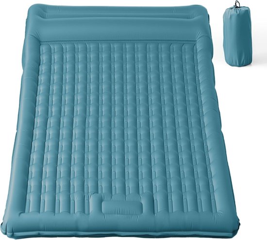 SnelShoppen - Opblaasbare Camping Slaapmat met Kussen - Waterdicht en Scheurvast 50D Nylon XXL Luchtbed - Geïntegreerde Voetpomp - Teal Groen 196x135x