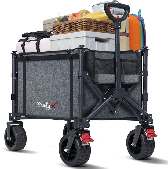 SnelShoppen - Opvouwbare Bolderkar 120L met Grote All-Terrain Wielen, 100kg Capaciteit, Remmen, Strandwagen voor Strand, Tuin, Camping en Winkelen - G