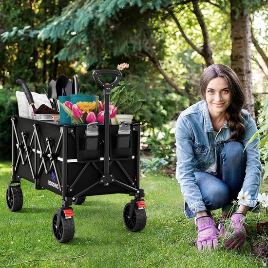 SnelShoppen - Opvouwbare Bolderkar 150 liter met Remmen, Grote Wielen, Inklapbare Handwagen voor Camping, Strand, Tuin en Winkelen