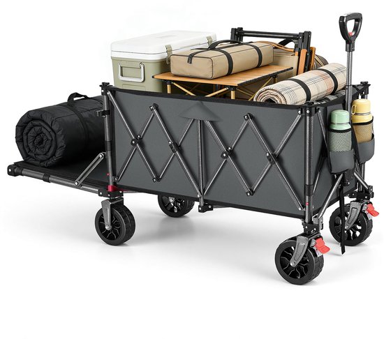 SnelShoppen - Opvouwbare Bolderkar 180L - Zijopening - 150kg Belastbaar - Hoogte Verstelbare Handgreep - Parkeerrem - Olijfgroen - Ideaal voor Strand,