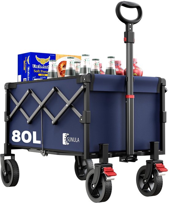 SnelShoppen - Opvouwbare Bolderkar 80 Liter - Inklapbare Handwagen - Terrein-beweegbaar - Blauw - Tot 100 kg - Ideaal voor Camping, Tuin en Kinderen van Snelshoppen