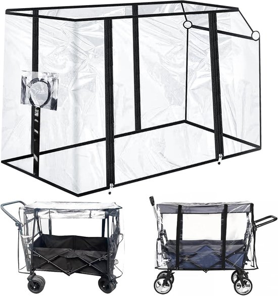 SnelShoppen - Opvouwbare Bolderkar met Dak en Transparante Regenbescherming, Handwagen voor Strand, Camping, Tuin, Kinderen, Inclusief Accessoires