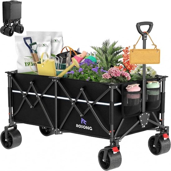 SnelShoppen - Opvouwbare Bolderkar met Wielen - Inklapbare Transportwagen 260 Liter - Zware Handwagen voor Winkelen, Tuin, Sport, Camping - Zwart