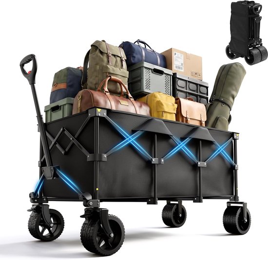SnelShoppen - Opvouwbare Bolderkar met Wielen, Inklapbare Wagen met Verstelbare Handgreep, 200 Liter en 250 kg Capaciteit, Ideaal voor Winkelen, Kampe van Snelshoppen