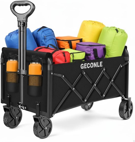 SnelShoppen - Opvouwbare Bolderkar Trolley met Wielen - Grote Capaciteit Boodschappenwagen met Bekerhouders - Ideaal voor Camping, Tuin, Buitensport e van Snelshoppen