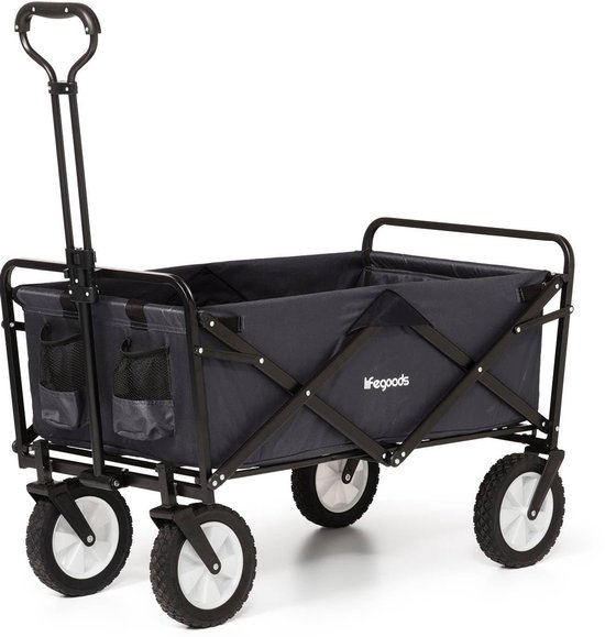 SnelShoppen - Opvouwbare Bolderkar voor Kinderen - Handwagen, Tuinwagen, Transportwagen, Inklapbaar, Strandwagen, Tot 80 kg, 94 Liter, Zwart, 98 x 45