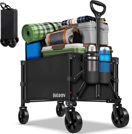 SnelShoppen - Opvouwbare Bolderwagen 90L, Robuuste Transportwagen met Grote All-Terrain Wielen, Ideaal voor Muziekfestivals, Boodschappen, Tuinieren,