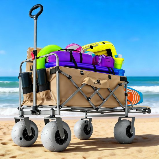 SnelShoppen - Opvouwbare Festival Trolley met Luchtbanden, 21x11cm PVC Opblaasbaar Strandwiel, Camping Trolley met All-Terrain Wielen, Achterklep en T