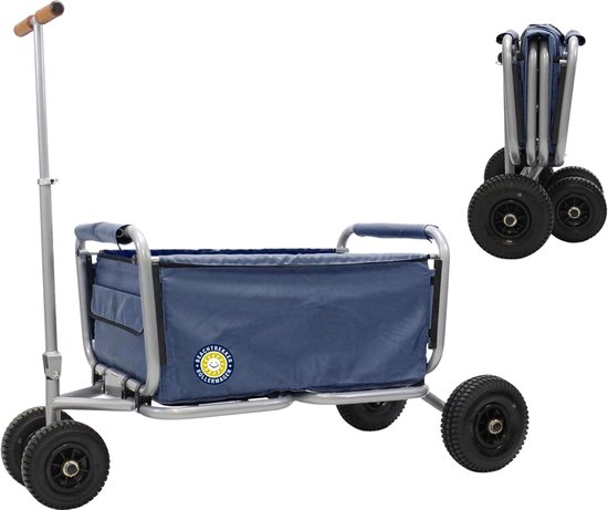 SnelShoppen - Opvouwbare Handwagen met Parkeermodule, Robuuste Metalen Frame, Ruime Textielbehuizing, Rubber PU Banden, Blauw, Perfect voor Strand, Ca van Snelshoppen