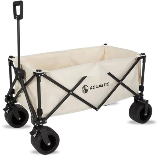 SnelShoppen - Opvouwbare Kar Caro 90x47x55 cm - Duurzame Transportwagen Met Grote Wielen 127L Voor Strand, Tuin, Kamperen, Beige