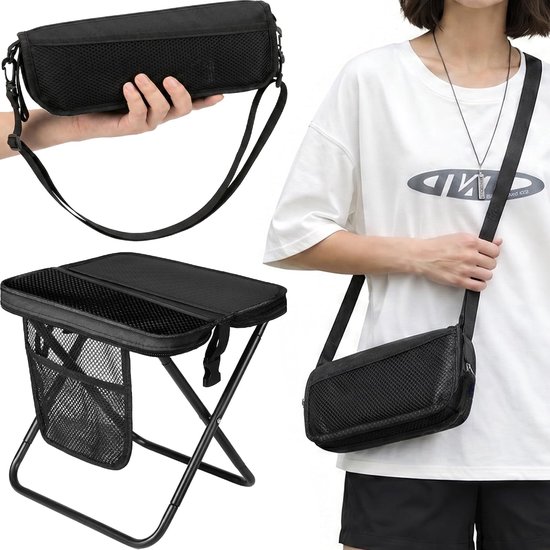 SnelShoppen - Opvouwbare Kruk 2-in-1, Inklapbare Kruk met Tas, Draagbare Voetenbank voor Camping, Outdoor, Reizen, Wandelen, Tuin, Vissen, Grillen, Wa