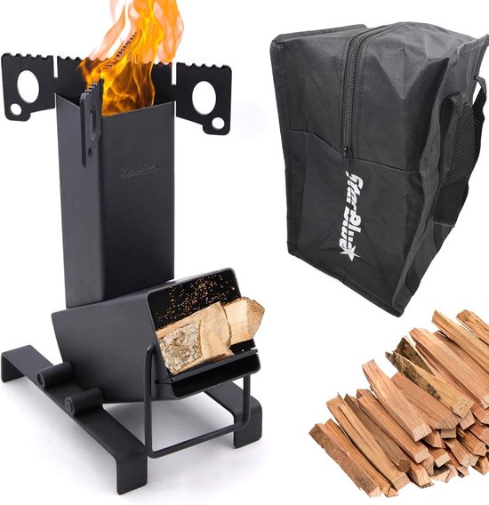SnelShoppen - Opvouwbare Rocket Stove - Draagbare Houtgestookte Kookstoof met Grote Brandstofkamer - Ideaal voor Camping, Picknick, Barbecue, Jacht en