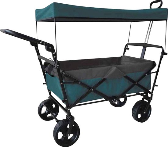 SnelShoppen - Outdoor active Bolderkar 'Petrol' met dak, opvouwbaar, ideaal voor camping, tuin, kinderen, en feesten, stevige constructie, multifuncti