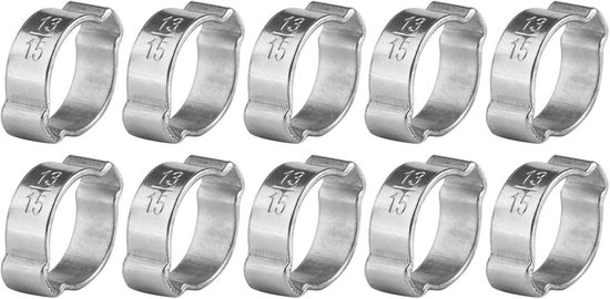 SnelShoppen - Pack van 10 Slangenklemmen, Veerklem, RVS Slangklemmen, Twee-Oor (13-15mm), Perfect voor Tuin, Keuken en Doe-Het-Zelf Klussen