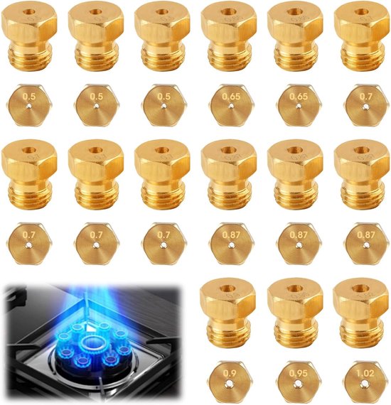 SnelShoppen - Pack van 15 Universele Butaan Gas Nozzles, LPG Conversiekit voor Gasfornuis, Kookplaat, Fles, Branders, 0.5-1.02 Maat, Gemakkelijk en Sn