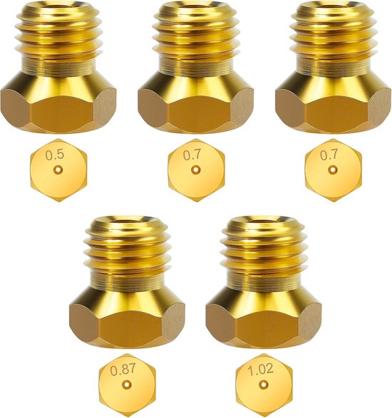 SnelShoppen - Pack van 5 universele butaan gas nozzles voor gasfornuizen, LPG, injectoren, 0.6 cm, 0.8 cm, 1.0 cm, hoogwaardig messing, duurzaam, veel