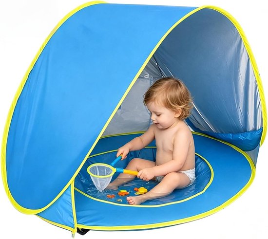 SnelShoppen - Pop-up Strandtent met UV-bescherming 50+ voor Baby's - Draagbare Mini-Zwembad Tent - Afneembaar Dak - Windscherm voor Peuters - Perfect