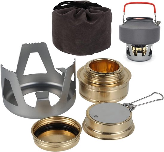 SnelShoppen - Portable Alcohol Kettle, Mini Compact Brass Branders met Aluminium Stand voor Camping, Hiking, Buiten Picknick, Noodsituaties, Kampeerte