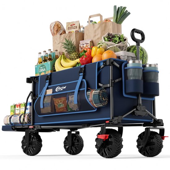 SnelShoppen - Portal Bolderkar Opvouwbaar 400L XXL - Handwagen met Groot Laadoppervlak - 210 kg Belastbaar - Inklapbare Strandwagen voor Tuin en Trans
