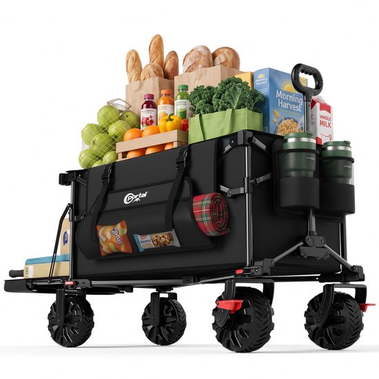 SnelShoppen - Portal Bolderkar Opvouwbaar 400L XXL - Handwagen Met Inklapbare Achterklep, Transportwagen Voor Strand, Tuin, Camping, Ladderwagen Tot 2