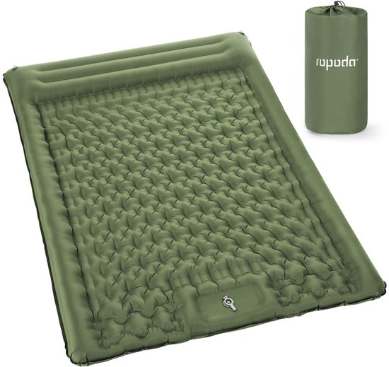 SnelShoppen - ROPODA Dubbele Opblaasbare Campingmatras - Ultralichte Slaapmat voor Twee Personen met Kussen - Ingebouwde Voetpomp - Waterdicht Kampeer