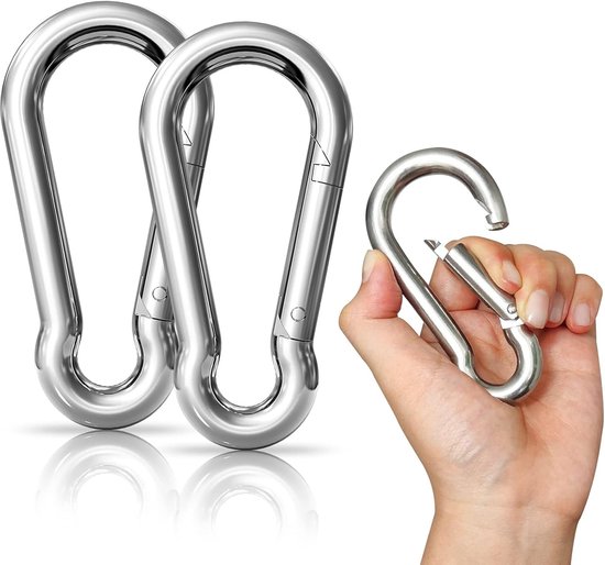 SnelShoppen - Set van 10 RVS Carabiners 11 x 110 mm - Sterke Haakjes voor Camping, Tuin, Bevestigen, Outdoor, Sport, Gereedschap, Keuken