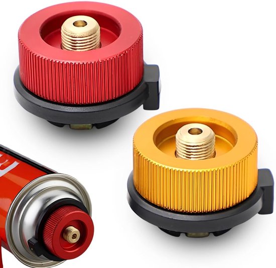 SnelShoppen - Set van 2 adapters voor gaspatronen - Universele kampeerkooktoestellen adapter voor butaan- en gaspatronen in rood en geel voor picknick
