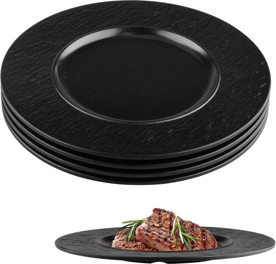 SnelShoppen - Set van 4 Diepe Borden 21.5 cm Zwart voor Salades, Pasta en Barbecues, BPA Vrij, Melamine, Elegant Design voor Feest, Tuin en Camping