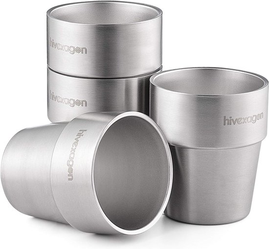 SnelShoppen - Set van 4 dubbelwandige roestvrijstalen bekers voor koude dranken, vaatwasmachinebestendig, ideaal voor feest, camping, tuin en keuken