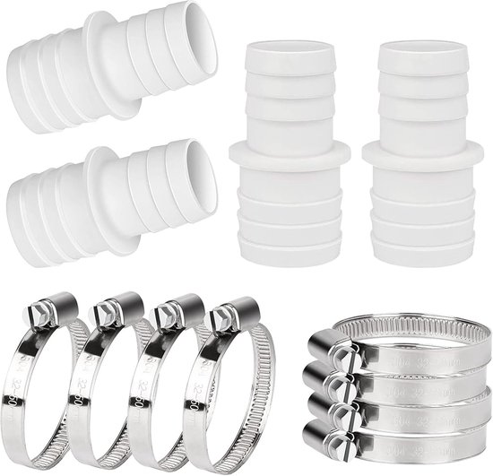 SnelShoppen - Set van 4 Zwembadslangverbinders, Adapter voor Zwembadslangstand, Slangconnector met Slangklemmen, Verbinding Set voor 32-38 mm Hoses