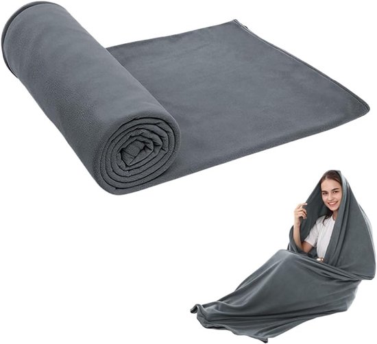 SnelShoppen - Slaapzak Inlet Warm 180x82cm - Draagbare Polar Fleece Anti-Pilling Campingdekbed voor Binnen en Buiten - Grijs - Ideaal voor Kamperen, W