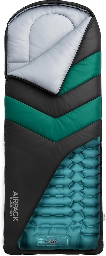 SnelShoppen - Slaapzak met Ingebouwde Matras en Kussen - Ideaal voor Kamperen, Lichtgewicht, Waterafstotend, Inclusief Voetpomp, Maat XL
