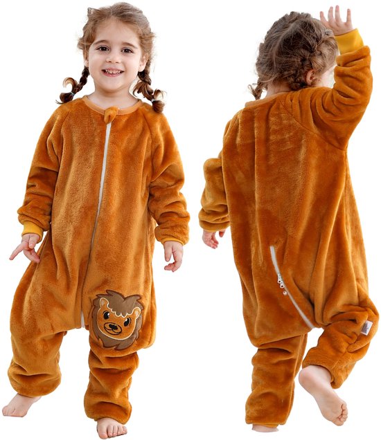 SnelShoppen - Slaapzak met Voeten voor Kinderen, 2,5 Tog, Leeuw, Ideaal voor Kamperen, Slapen, en Thuis, Geschikt voor Kinderen van 5-6 Jaar