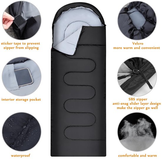SnelShoppen - Slaapzak Outdoor Camping 3 Seizoenen Volwassenen 2-in-1 Functie Dekenslaapzak Warm Lichtgewicht Waterdicht Rugzakreizen Wandelen Reizen