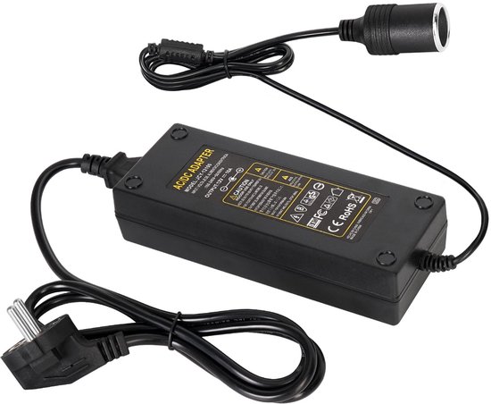 SnelShoppen - Spanningsomvormer 230 V naar 12 V, Auto-Netadapter 10 A 120 W, Adapter Sigarettenaansteker Stopcontact voor Koelbox, Compressor en Autos