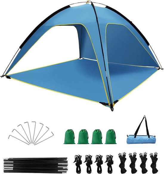 SnelShoppen - Strandtent UV50+, Draagbare Strandschelp voor 4-6 Personen, 210x210 cm, 190T Polyester met Glasvezelstangen, Ideaal voor Strand, Tuin, L