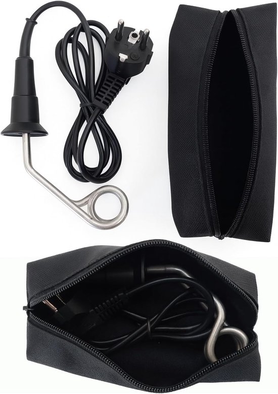 SnelShoppen - Submersible Duikverwarmer 0.5 KW, 500 Watt, 230 V RVS Kettle, Zwart met Tas voor Camping, Keuken, Reizen en Feesten