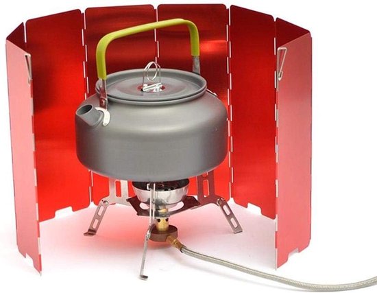SnelShoppen - Tbest Cam Stove Windscherm, Vouwbare Windplaat, Kookgas, Opvouwbare Windbescherming, 8 Bladen, Aluminium, Inclusief Opbergtas voor BBQ,