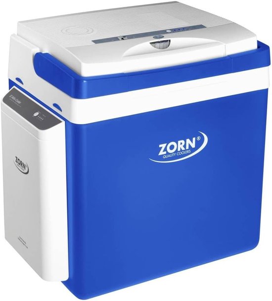 SnelShoppen - Thermoelectric Koelbox 26L EEK: E met Lithium-Ion Accu 7800 mAh - 12V/230V - Perfect voor Camping, Auto, Boot, Feest, Buiten - Blauw/Wit