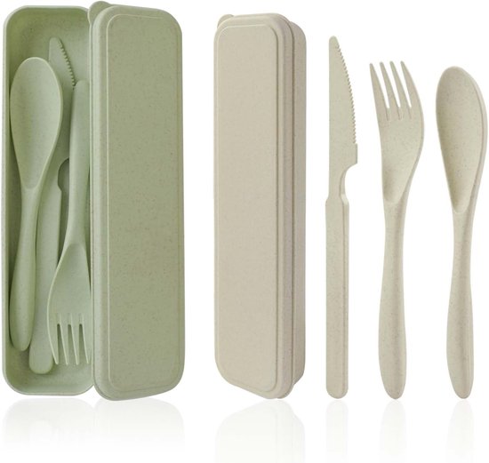 SnelShoppen - Travel Cutlery Set met Opbergcase, Herbruikbaar Plastic Bestekset, Mes, Vork, Lepel, 2 Stuks, Draagbare Camping Bestek voor Reizen, Pick