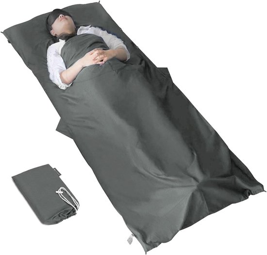SnelShoppen - Ultralicht Slaapzaklaken 90 x 220 cm van 100% Katoen, Draagbaar Reislaken met Kussenvak, Zacht en Comfortabel voor Camping, Wandelen, Ho