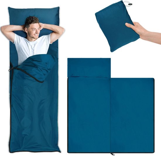 SnelShoppen - Ultralichte Zomerse slaapzak 220x90cm, Ideaal voor Camping, Reizen en Huttentochten, Blauw, 512g, 100% Ultra-fijne vezel, Compacte Opber