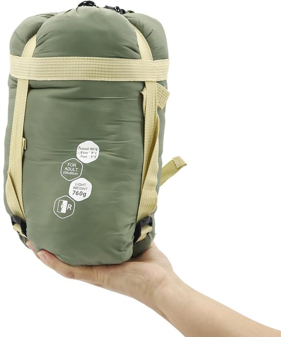 SnelShoppen - Ultralight Backpacking Slaapzak 20°C, Waterdicht, Machinewasbaar, 2-Way Rits, Compact voor Hiken/Campen, M/L, 0.7kg