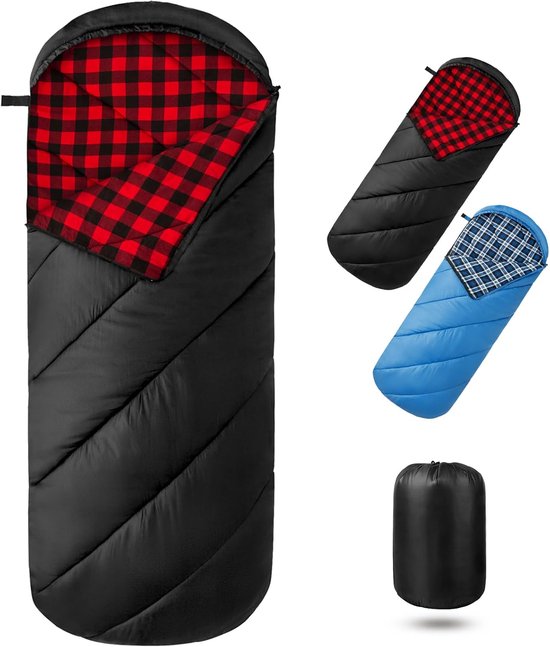 SnelShoppen - Ultralight Flanellen Slaapzak 3-4 Seizoenen - Waterdichte Camping Slaapzak - Warm voor Buiten, Hiking, Reizen, Compact, Voor Volwassenen
