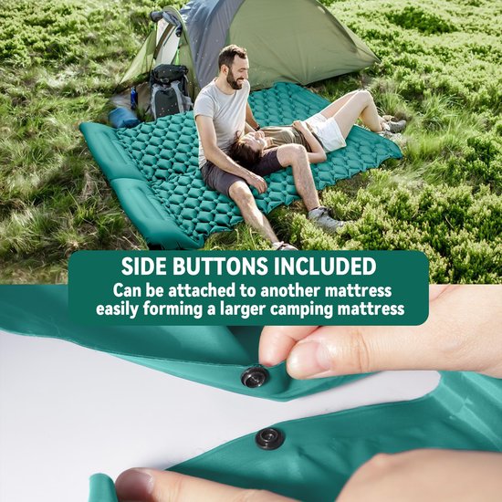 SnelShoppen - Ultralight Opblaasbaar Camping Tapijt met Kussen, Zelflicht Campingmatras met Pomp, Draagbaar Pneumatisch Matras voor Strand en Buitenav